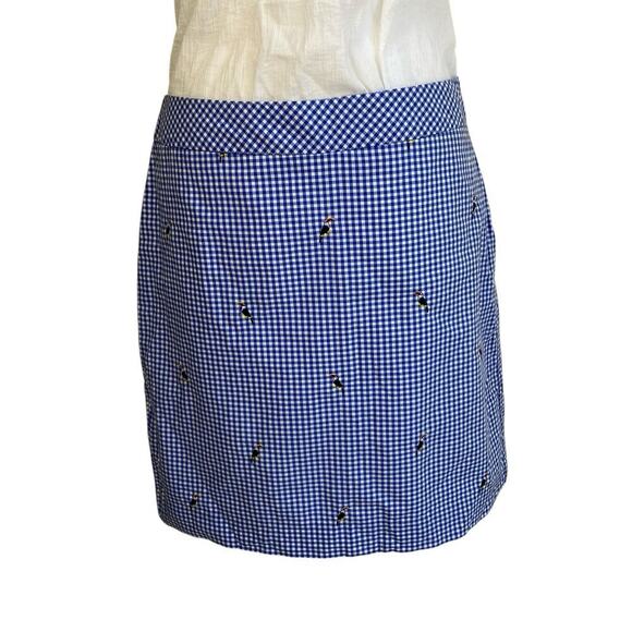 Talbots Sz 8P Blue Gingham Toucan Bird Embroidered Mini Skirt Preppy Fitted - Picture 3 of 16